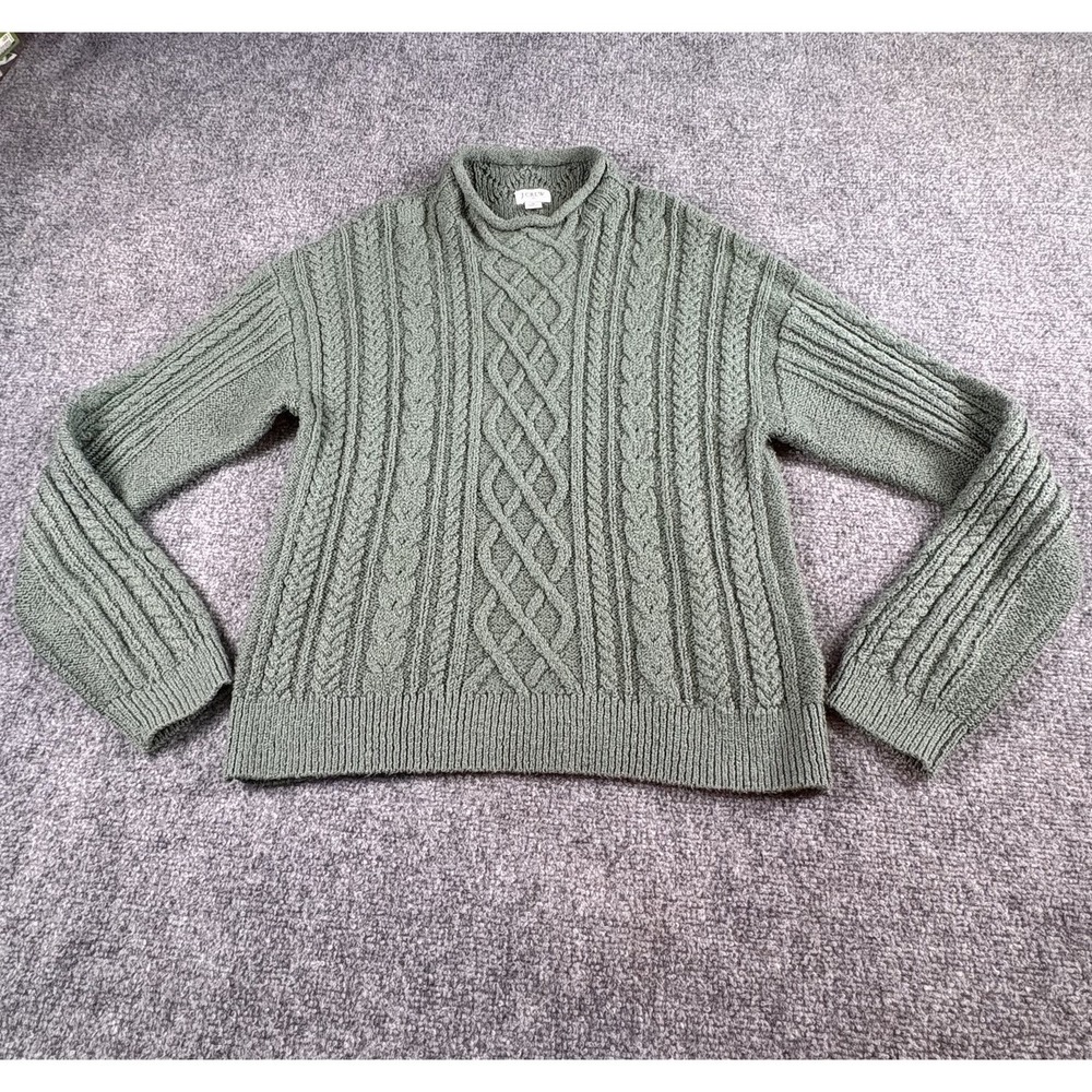 J.Crew‎ Sweater Women's M Green Cable Knit Academia Cottagecore Grandpa Cozy